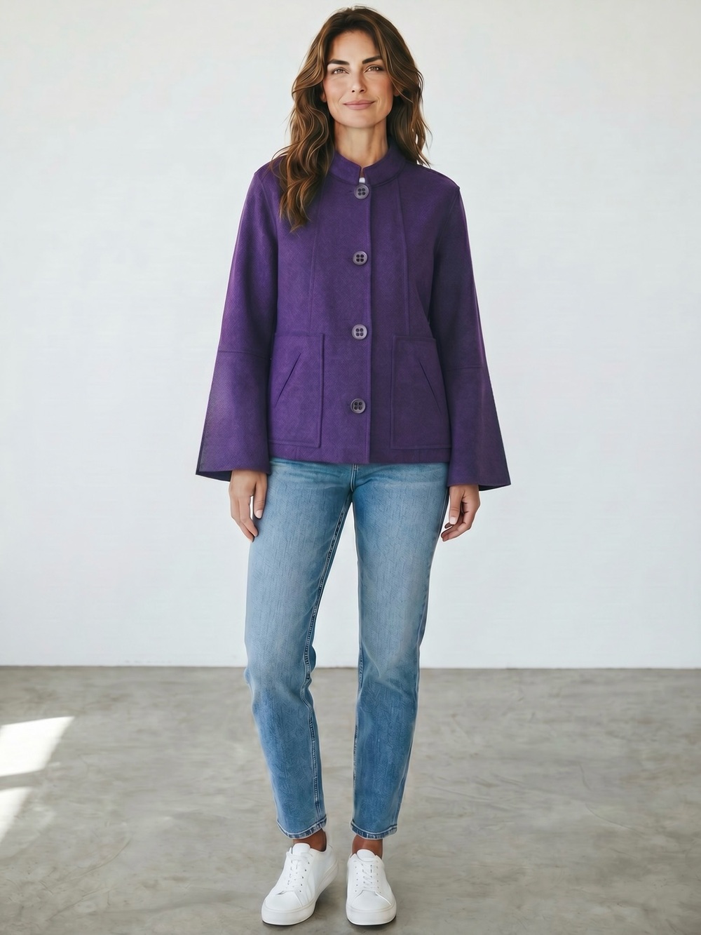 New Coldwater Creek Wool Blend Purple Button Front Jacket Size M